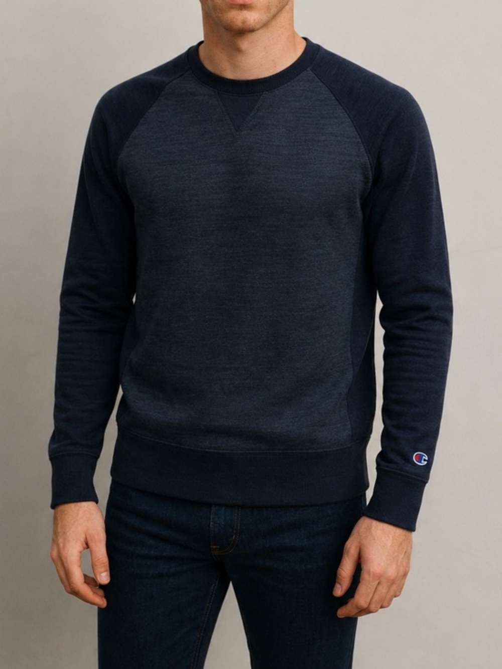 NEW Champion Men's Crew Neck Deep Navy Blue Sweater Sporty Athleisure Sz Small